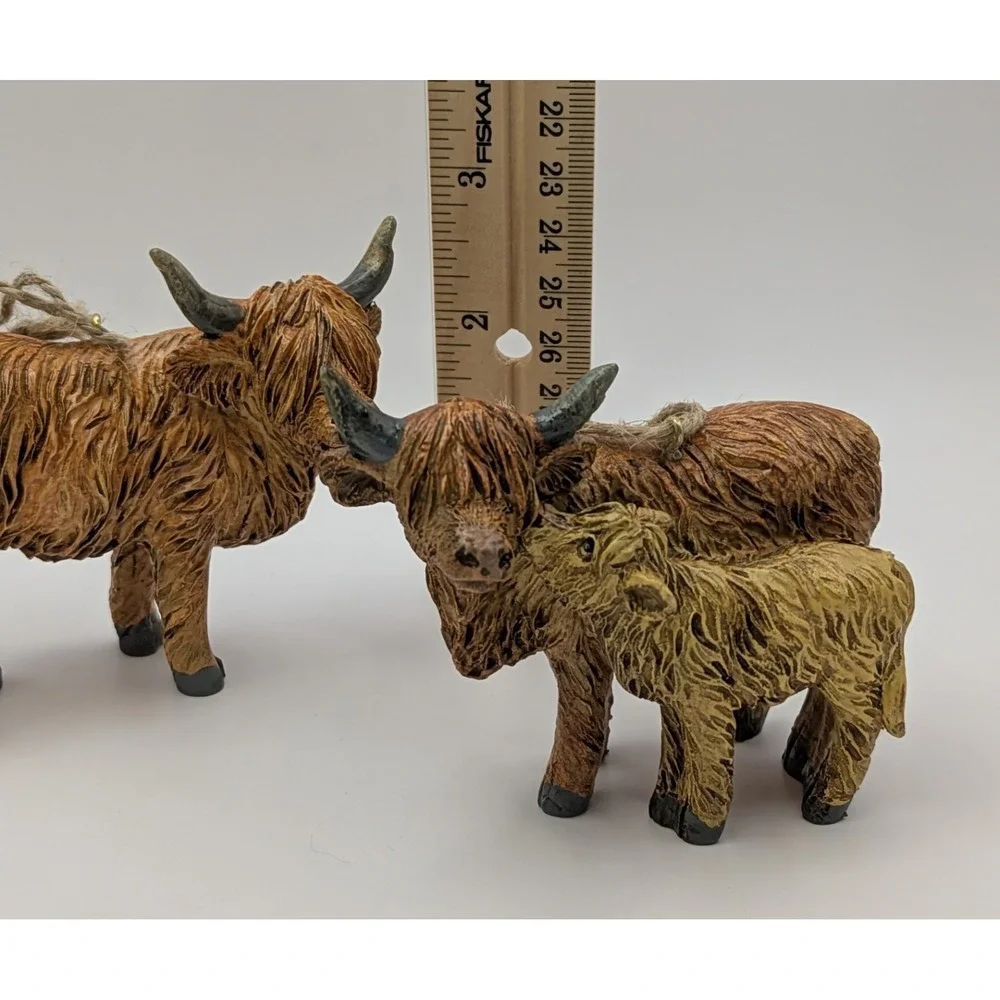 Scottish Highland Cattle‎ Cow Brown Christmas Tree Ornaments Lot Of 2